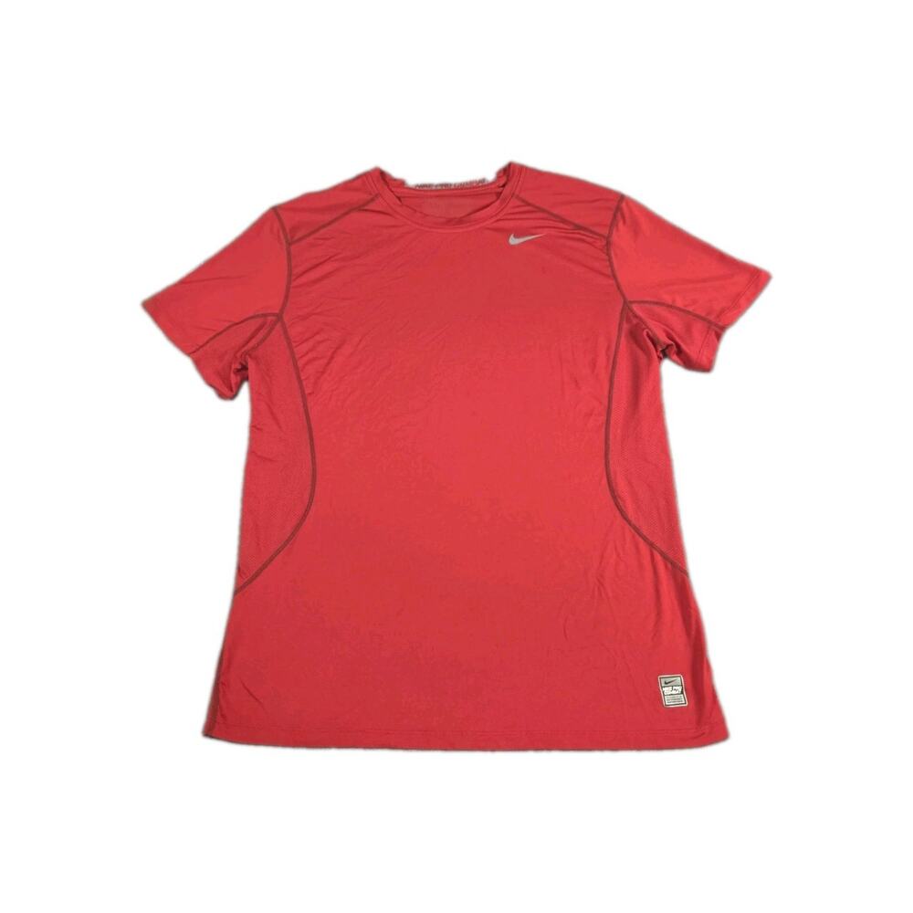 Nike Pro Combat Men Activewear Top XL Red Dri Fit Fitted Swoosh Logo Tee Gym C20